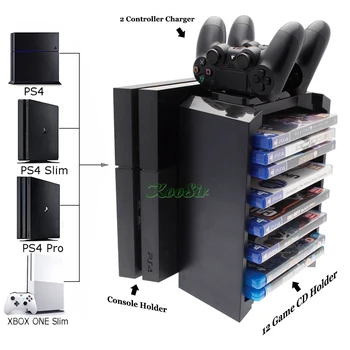 

PS4/SLIM/PRO Console Storage Stand Game Discs Tower Bracket PS 4 Controller Charging Dock Station for Play station 4 Xbox one S