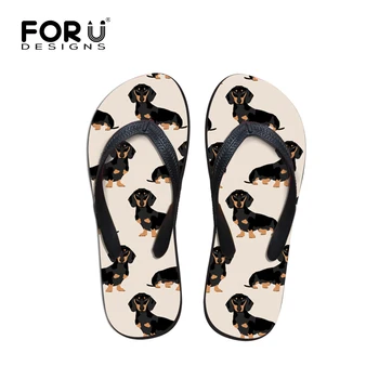 

FORUDESIGNS Summer Men's Slippers Doxie Dog Dachshund Cute Printed Antiskid Flat Flip Flops for Teen Boys 2019 New Beach Shoes