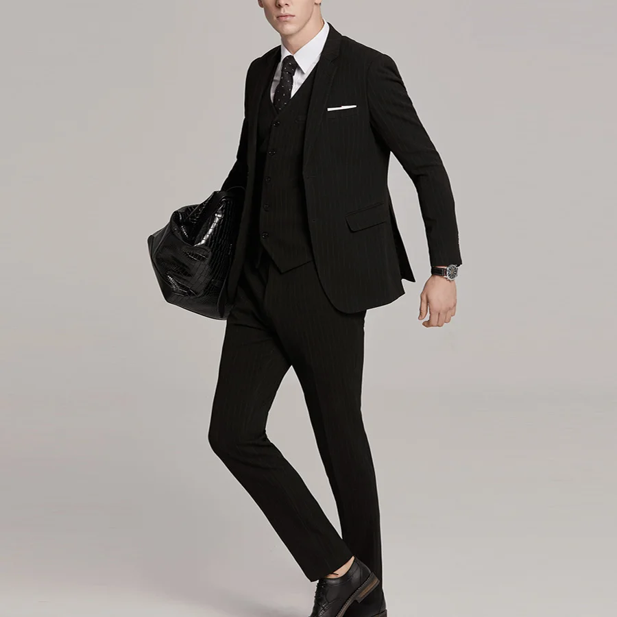 Classic Striped Black Business Suits Wedding Suit Groom Tuxedos Skinny Latest Design Fashion Smart Casual Tailor Made for Men Classic Striped Black Business Suits Wedding Suit Groom Tuxedos Skinny Latest Design Fashion Smart Casual Tailor Made for Men