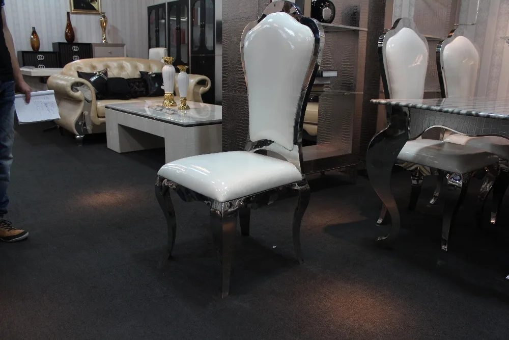 stainless steel Dinning table with dining room set with 6 chairs with marble table top and stainless leather chair stainless steel Dinning table with dining room set with 6 chairs with marble table top and stainless leather chair