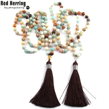 

Fashion Bohemian Tribal Long Tassel Yoga Jewelry Amazonite Stone Buddha Necklace For Women Lariat Necklaces