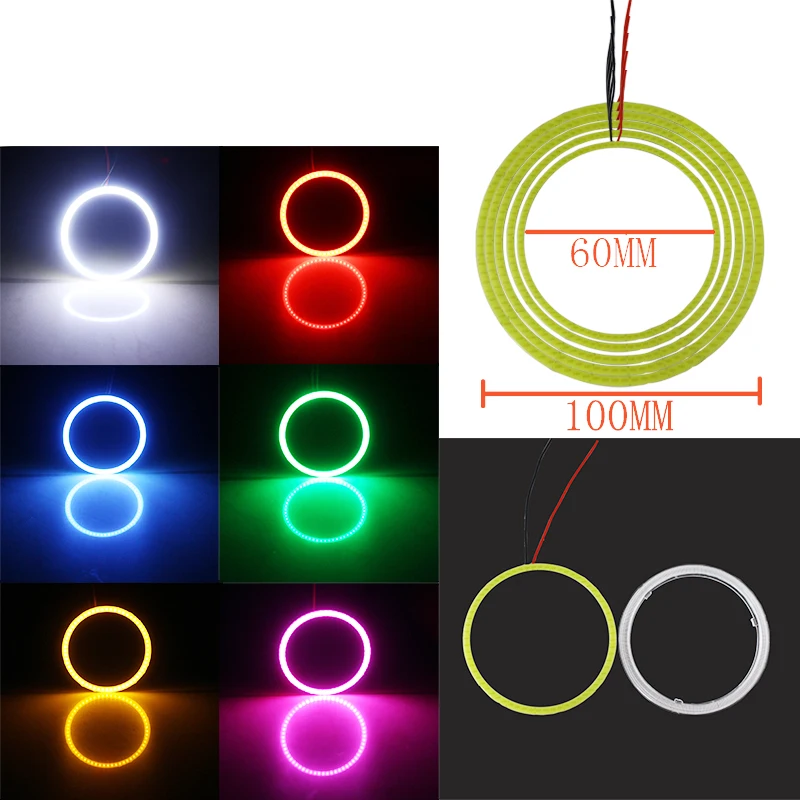 

1pair(2pcs) 60MM 70MM 80MM 90MM 100MM With Lens COB Chip SMD Car Led Headlight COB Angel Eyes LED CCFL Halo Ring Angel Eyes 12V