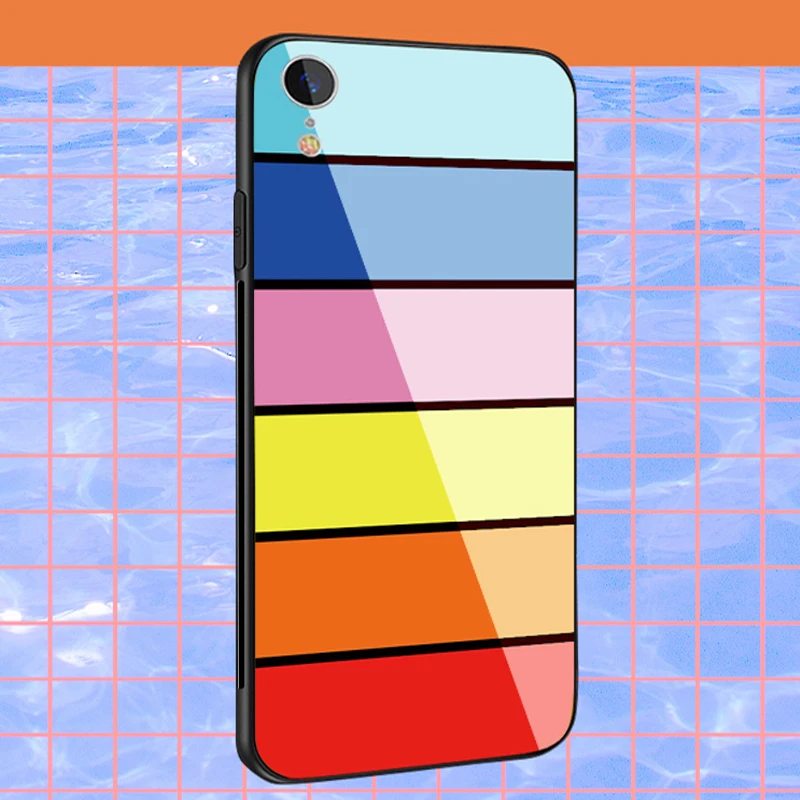 Чехол для iphone XR, цветное стильное закаленное стекло, задняя крышка для iphone X R, стеклянный чехол для iphone XR, силиконовая рамка, чехол 6,1"
