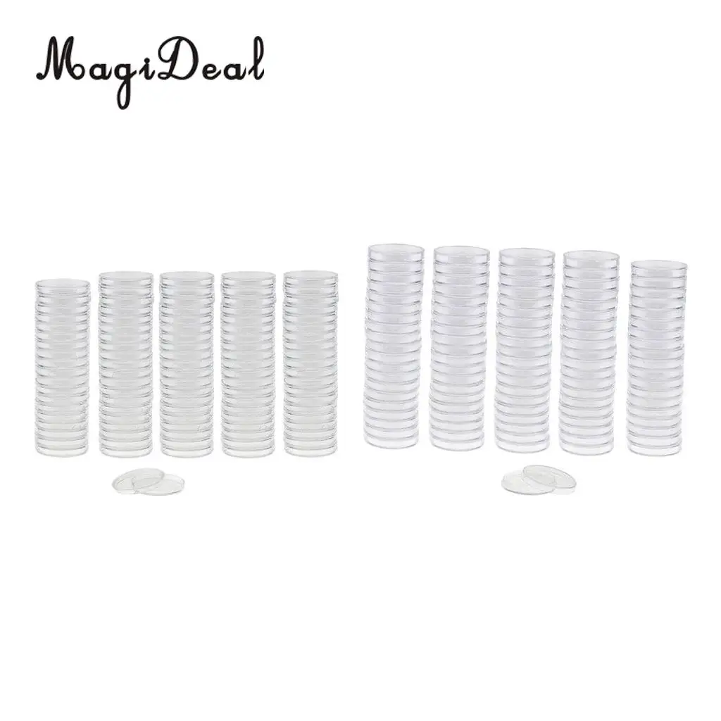 MagiDeal 200x Coins Display Case Clear Transparent Capsules Round Box 30mm/37mm for Collectors