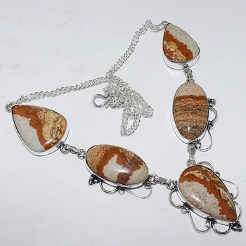

Picture Jaspers Necklace Silver Overlay over Copper, 46cm, N1647