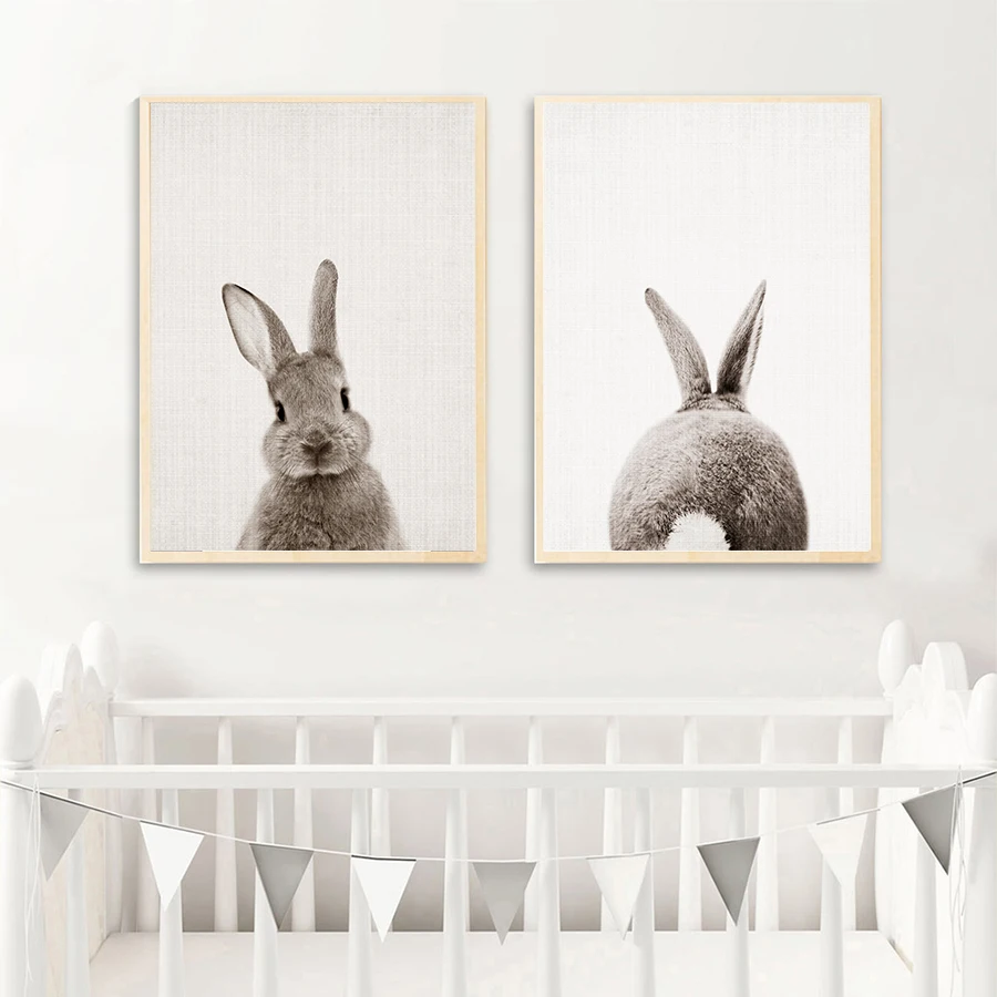 

Baby Rabbit Animal Print Nordic Scandinavian Nursery Wall Art Canvas Painting Wall Pictures for Kids Room Pop Art Poster Decor