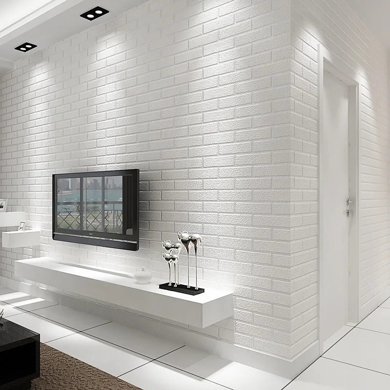 

3D White Brick Wallpapers Roll Pure Color Vinyl wall Home Decor for living room Wall Paper wallpapers for living room