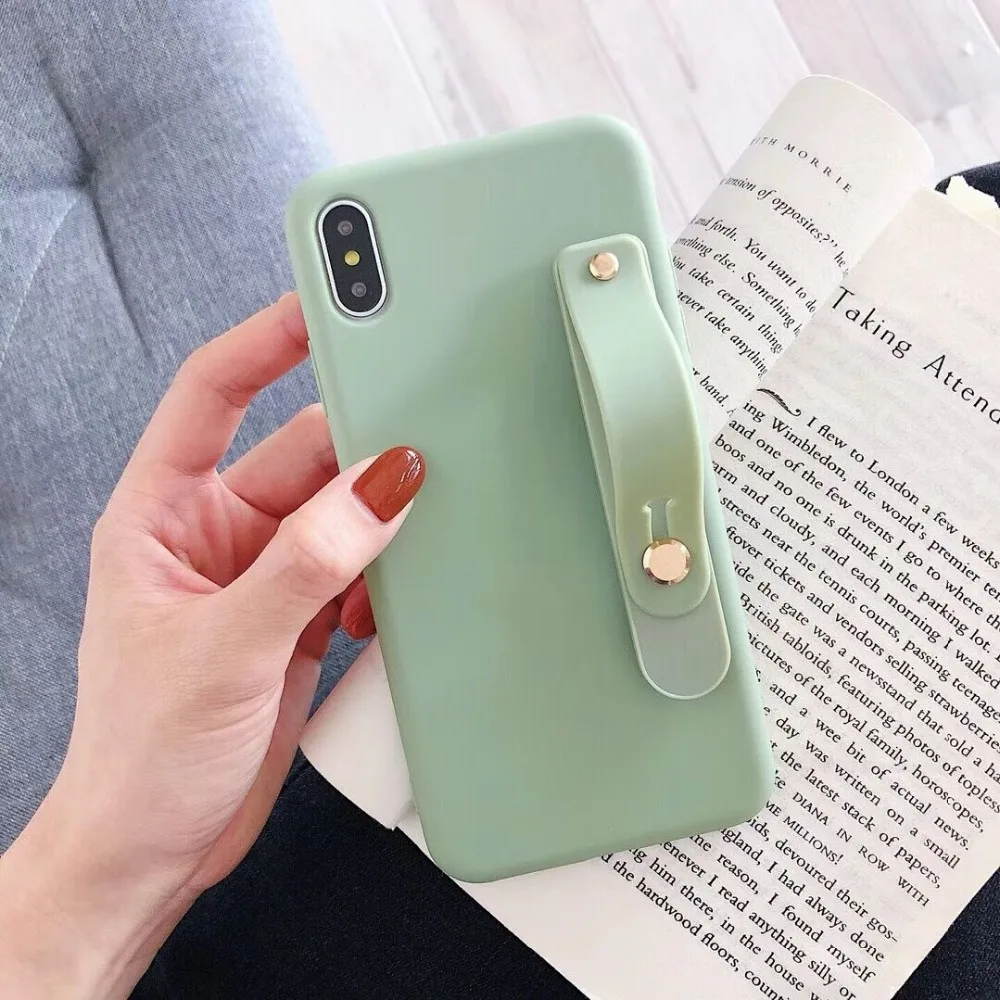 HUANQING Fashion solid color bracket cell phone case For X XR XS Max luxury For iPhone 6 6S 7 7Plus 8 8Plus Protective Cover case09