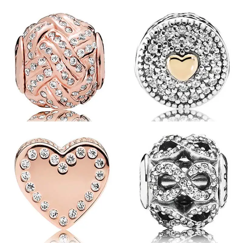 

Rose Gold Dedication & Affection With Crystal Beads Fit Pandora Essence COLLECTION Bracelet 925 Sterling Silver Charm Jewelry