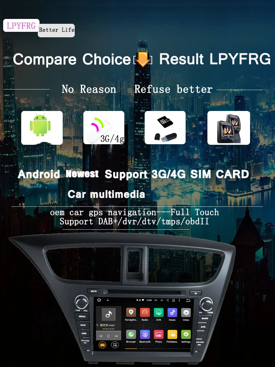 Clearance Android 8.1 car dvd player Head unit for Honda civic 2014 2015 gps radio BT tape recorder stereo systems in dashboard 3