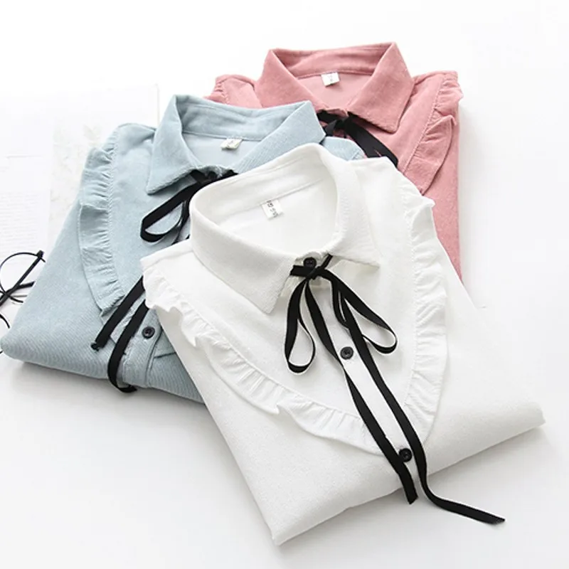 

Women Pink Shirts Long Sleeve 2018 Bow Tie Embroidery Beeding Turn Down Collar Blouse Ladies Casual Tops Blusas