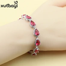 20 см 925 серебряная капля воды, красные камни, кубический цирконий, ювелирные изделия для женщин, подарочная коробка, модные ювелирные изделия для здоровья, браслет-звено