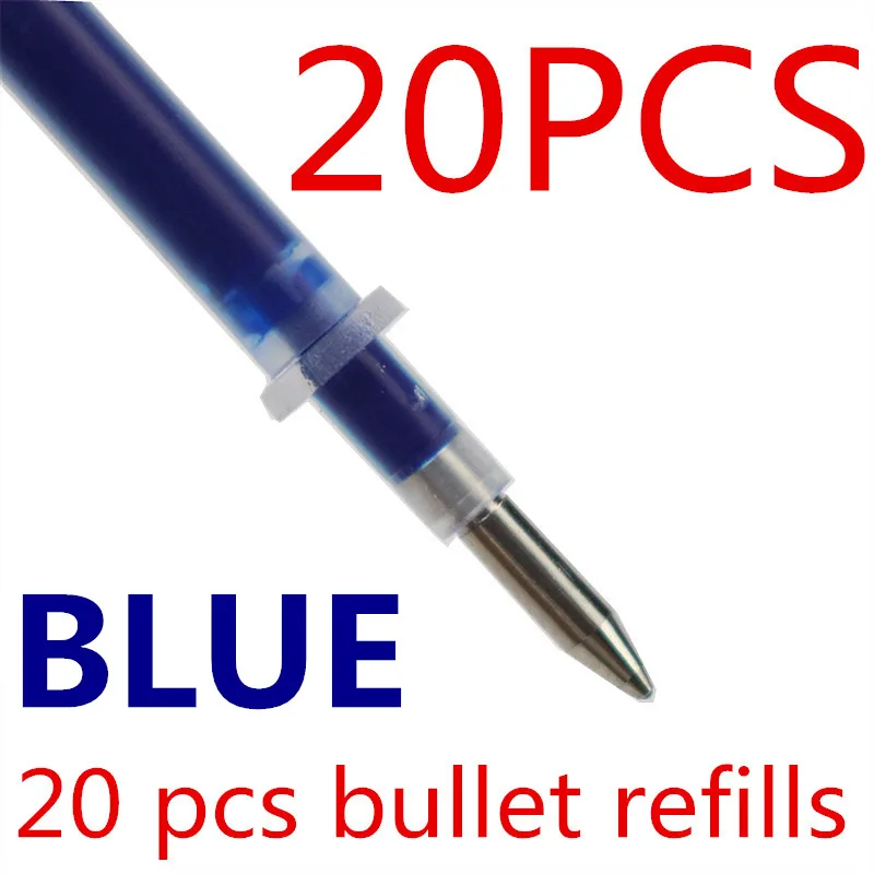 20 шт сумка Заправка для гелевой ручки в подарок ручка в виде ракушки 0,5 мм черный синий красный пуля или иглы Стиль заправки письма Гладкий - Цвет: 20 bullet Blue