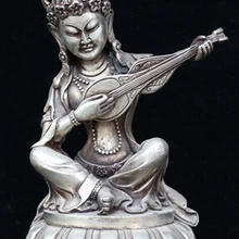 1" Китайская Серебряная Музыка Музыкальный мастер удержание гитары Будда Seaten Базовая статуя