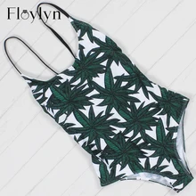 Floylyn Цельный купальник Женские сексуальные купальники трикини монокини с открытой спиной с принтом зеленых листьев Triquini пляжная одежда купальный костюм