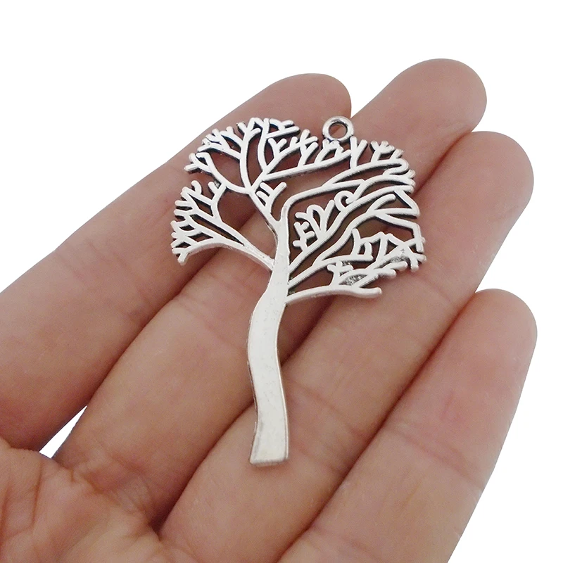 

5 x Antique Silver Metal Large Tree Plant Charms Pendants for Necklaces Jewelry Making Findings 46x34mm