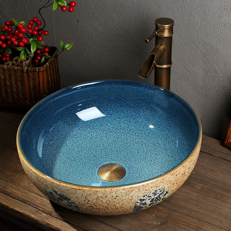 السيراميك الغرور فوق مكافحة حوض جولة الفن حوض غسيل الأوروبي حوض غسيل الحمام الشمال الرجعية مغسلة lo1261620