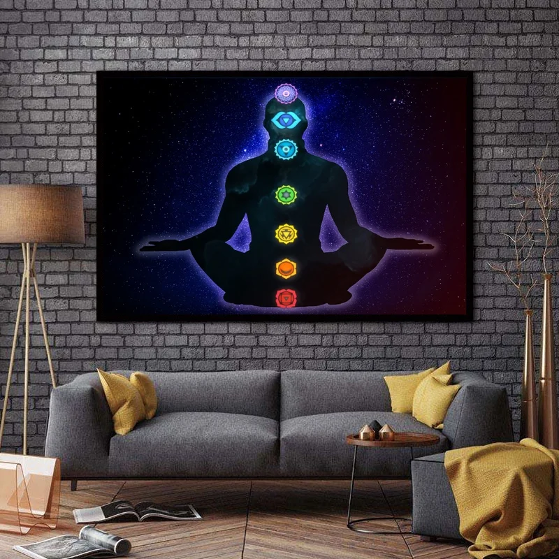 Abstract Yogo Symbol 7 Chakras Modern Health Art Silk Poster Wall Pictures for Living Room No Frame | Дом и сад