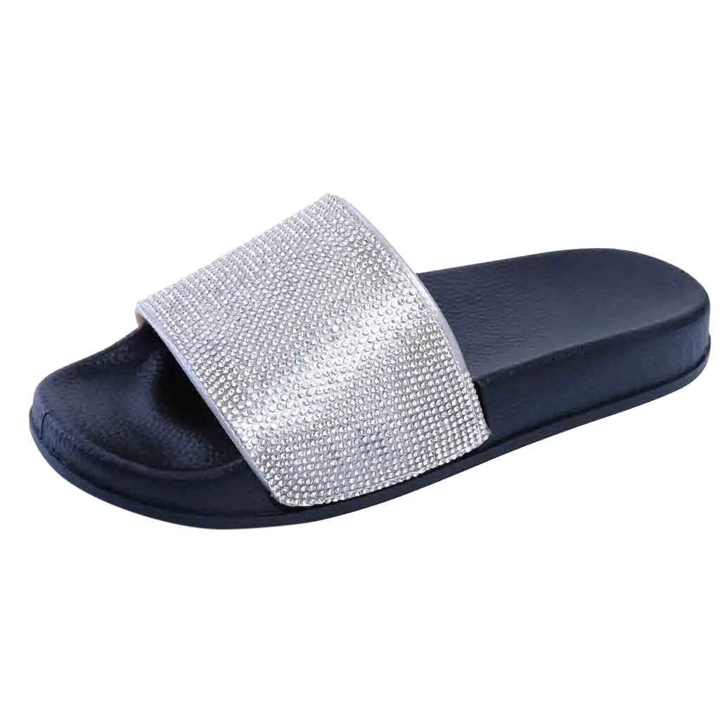 

SAGACE- 2019 Summer Women Female Shoes Flat Slides Sandals Diamante Sparkly Sliders Colorful Diamond Flat with Basic Slippers G1