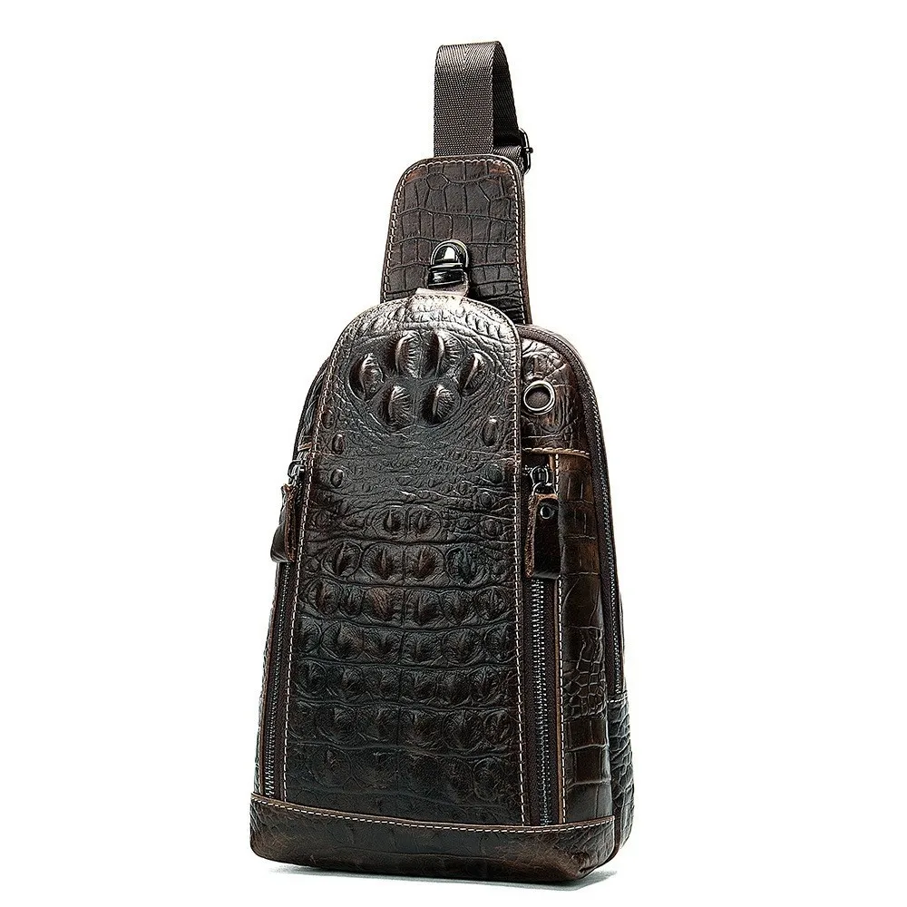 Top Quality Chest Bags Men Alligator Cow Leather Chest Pack Functional Travel Organizer Male Sling Waist Bag Male Crossbody Bag