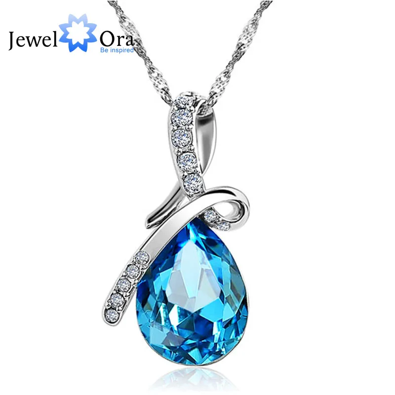 Fashion Blue Crystal Water Drop Pendant Necklace Rhodium Plated CZ Necklaces & Pendants For Women Gift Ideas (Jewelora NE100982) Fashion Blue Crystal Water Drop Pendant Necklace Rhodium Plated CZ Necklaces & Pendants For Women Gift Ideas (Jewelora NE100982)