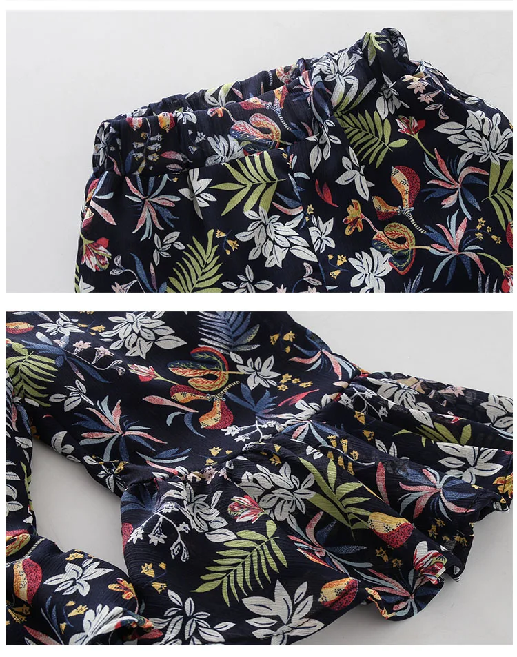 fashion printed flare pants for teenage baby girls high waist knee length chiffon new summer 2018 pant clothing teenager clothes (6)