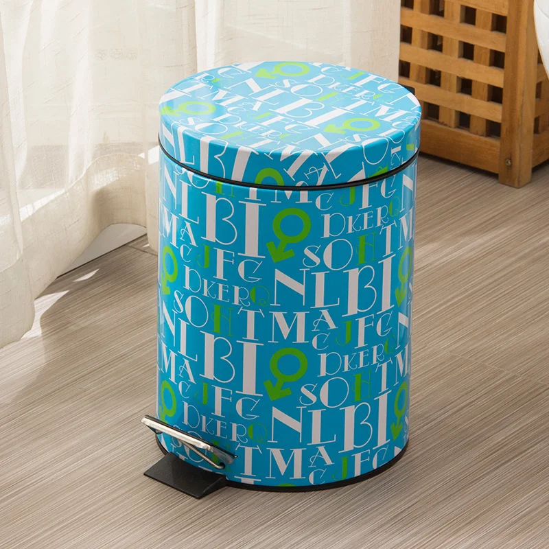 ORZ 8L Tin Round Trash Can Foot Pedal Waste Bin Paper Basket Home