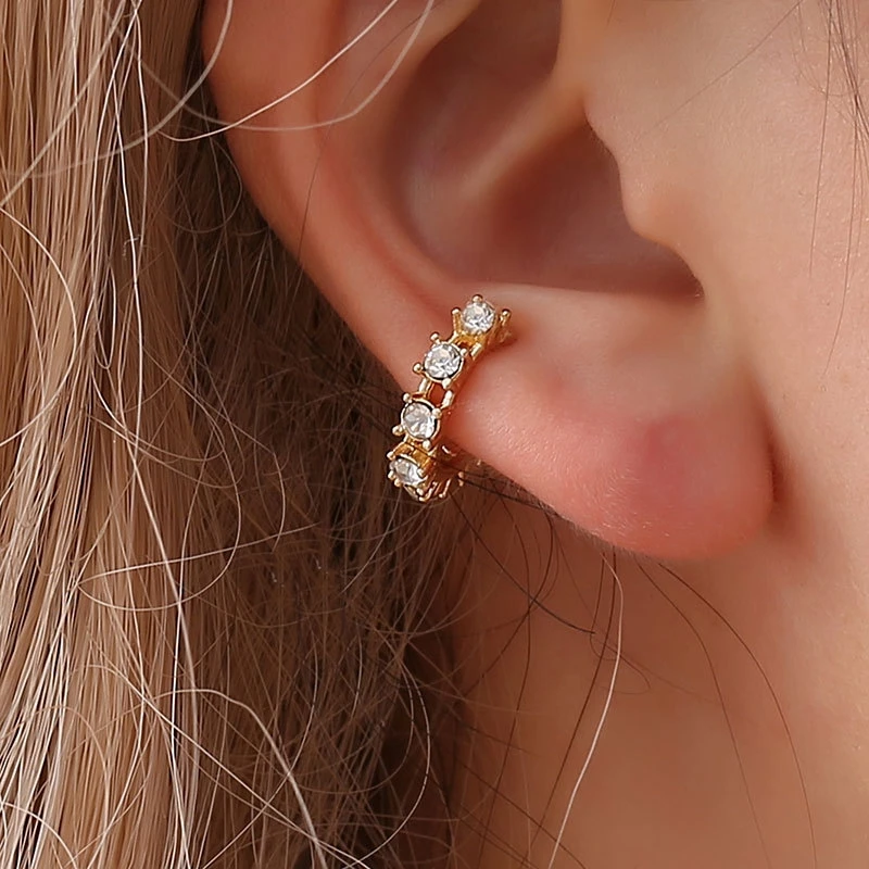 

QCOOLJLY Ear Cuff Micro Pave CZ Circle Cuff Silver Gold color Pierced Stack Small Sized Little Girl Earring Cuff New