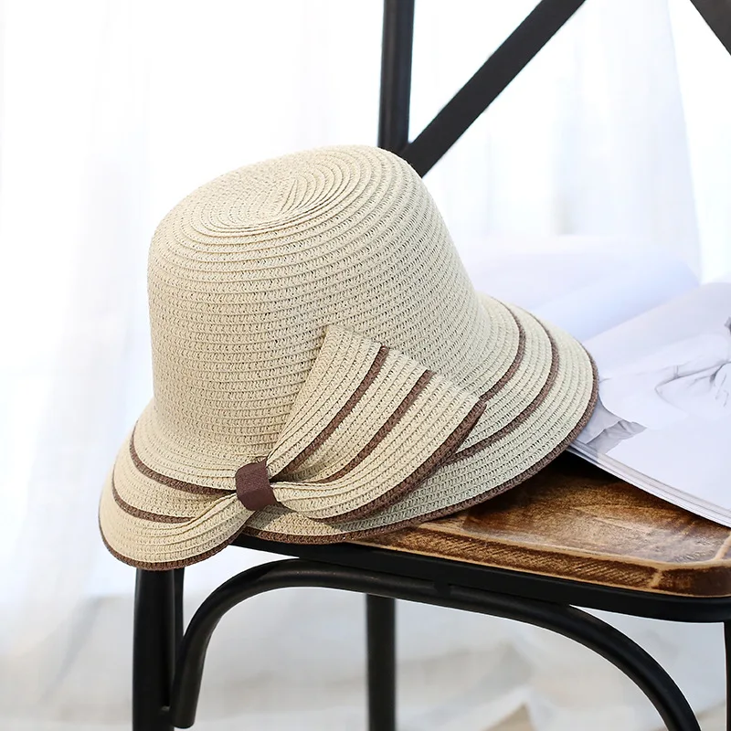 Шляпа от солнца женская летняя травяная шляпа с бантом Пляжный головной убор Forefoot Pieces Femme подарок Тени соломенная шляпа для леди Кепка для улицы