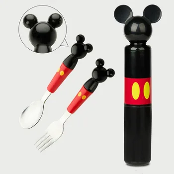 

Children Cartoon Feeding Fork Spoon Set Mickey Pattern Stainless Steel Portable Baby Dinnerware Set Kids Training Fork Spoon
