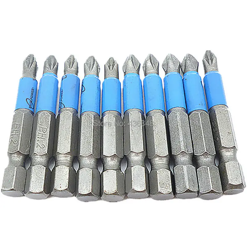 10pcs 50mm Ph2 Drive Phillips Screwdriver Bits 1/4" Hex Shank Head