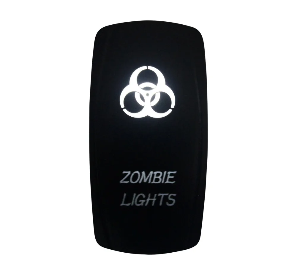 Marine Grade Waterproof IP66 ZOMBIE LIGHTS Rocker Switch White Led lamp 3 Pin ON/OFF SPST DC12V