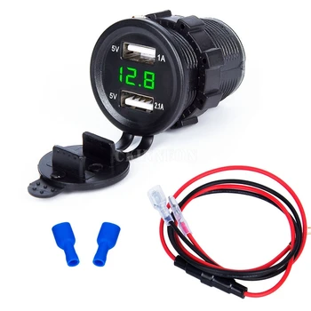 

100Pcs/Lot Dual USB Car Motorcycle Cigarette Lighter Charger Socket Charger+LED Digital Voltmeter Meter Monitor With Cable