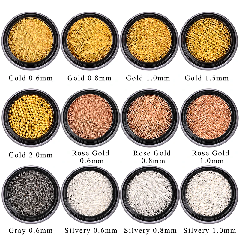 

Meet Across 1 Box 3D 0.8/0.6/1.0/2.0mm Gold Silver Champagne Mini Steel Ball Caviar Nail Bead Studs Manicure Nail Art Decoration
