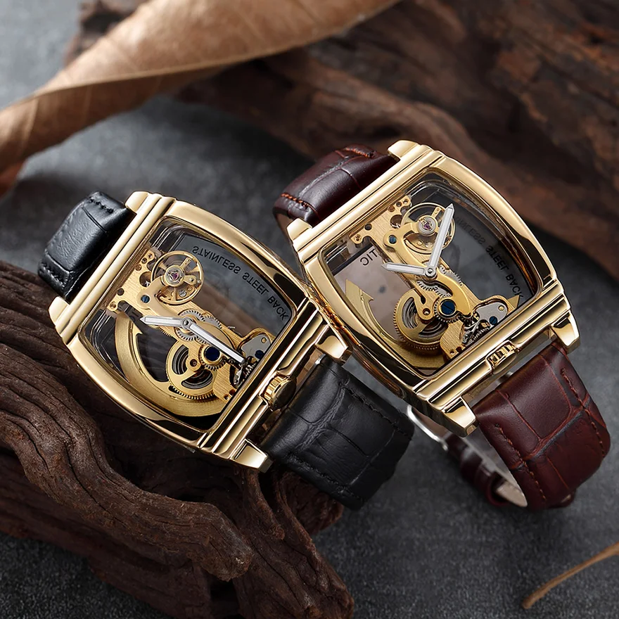 Transparent Automatic Mechanical Watch Men Steampunk Skeleton Luxury Gear Self Winding Leather Men's Clock Watches montre homme