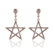 Висячие хрустальные серебряные пентаграммы розовые золотые серьги для женщин Эффектные серьги-гвоздики со звездами ювелирные изделия Pendientes Originales Mujer