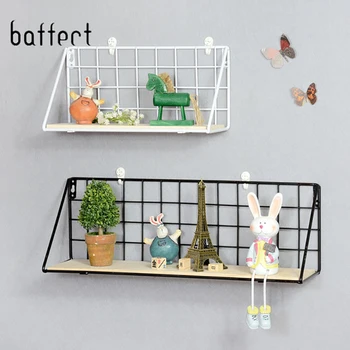 

Wooden Iron Storage Shelf Decorative Wall Shelf Storage Rack Home Hanging Storage Holder Flower Book Kitchen Storage Organizer