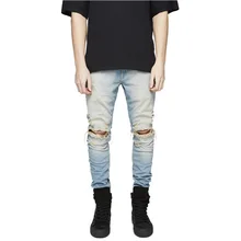 2016 herren ripped jeans boost loch hosen hohe qualität mann lässig straße hip hop dünne jeans distressed