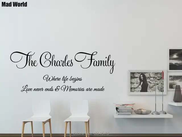 personalised family name quotes words wall art stickers wall decals
