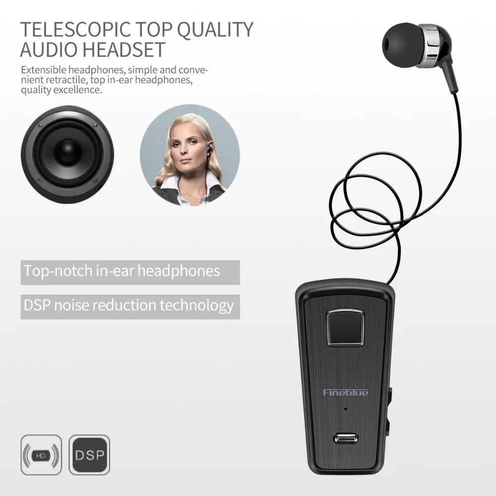 5PCS Fineblue F980 Wireless Earphone Bluetooth Headset Clip Driver Stereo Sport Earbud Business Headset with Mic For Iphone 12