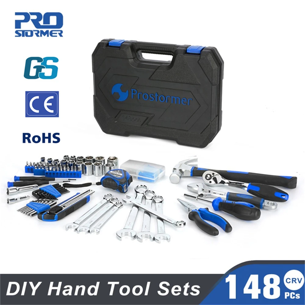 

Prostormer 148 Pcs Hand Tool Set kit Household Repair Woodworking Hand Tools Kit for car Set Socket Wrench Screwdriver Tool Box
