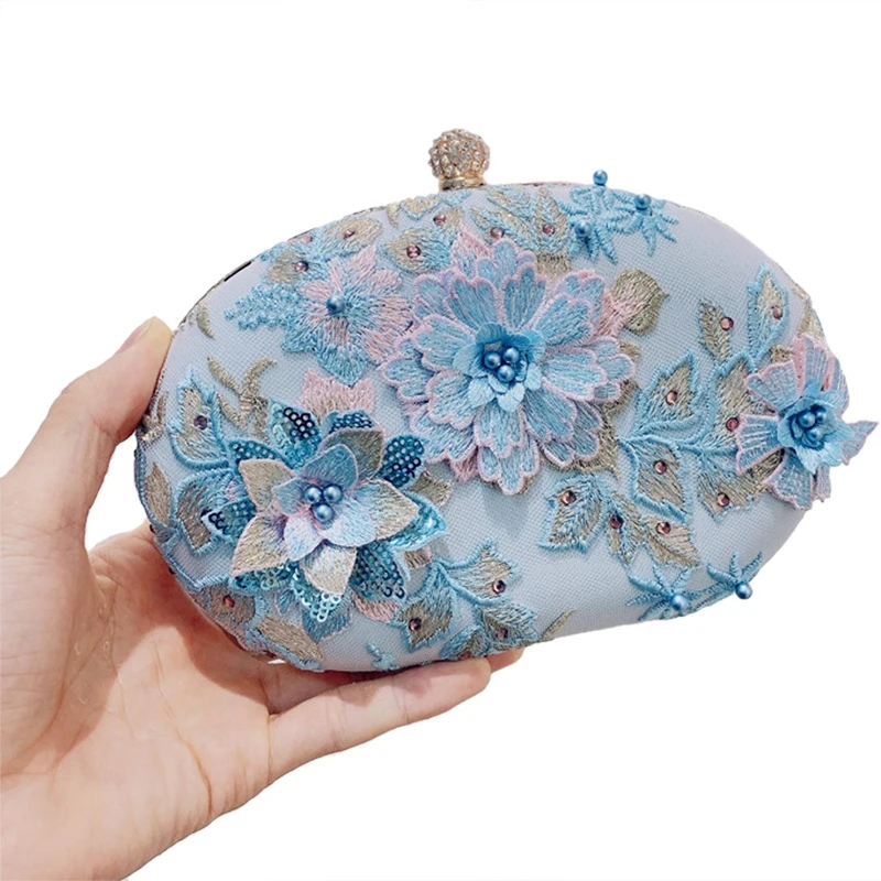 New Female Diamond Pearl Handbag Luxury Elegant Crystal Flower Evening Dress Wedding Day Bride Clutch Bag Purse