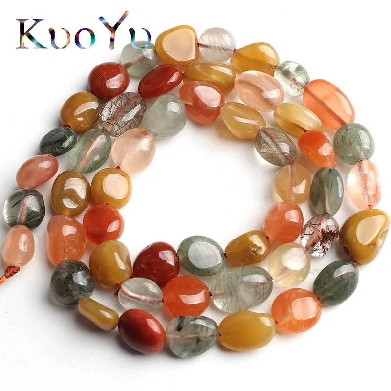 

6-8mm Natural Irregular Mixed Rutilated Quartz Beads Smooth Loose Spacer Stone Bead For Jewelry Making DIY Bracelet Necklace 15"