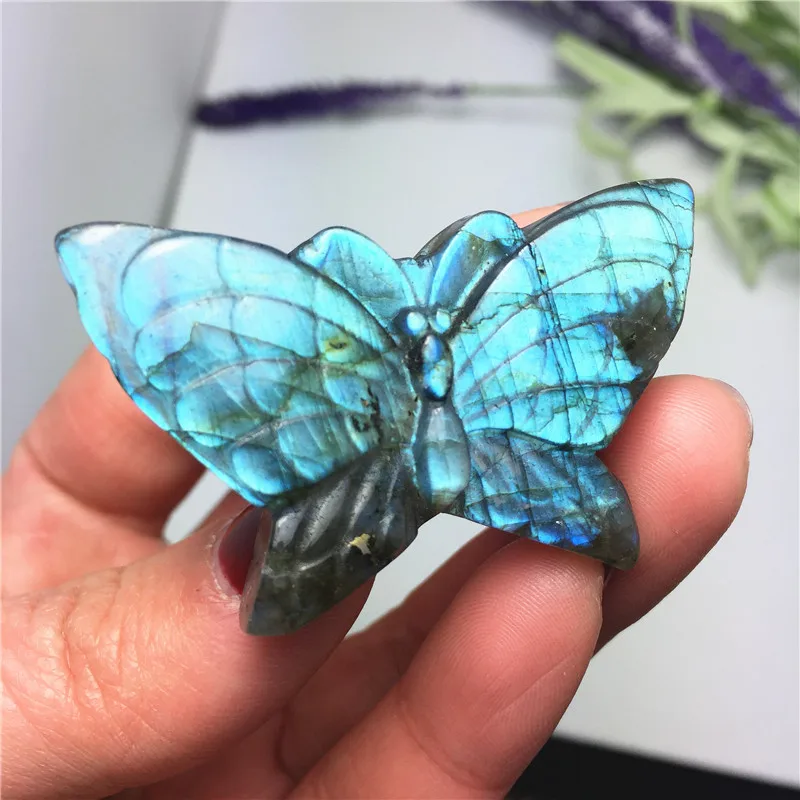 

Flashing Beautiful Natural Labradorite Crystal Butterfly Hand Carved And Polished Rare Gemstone Home Decoration Collection
