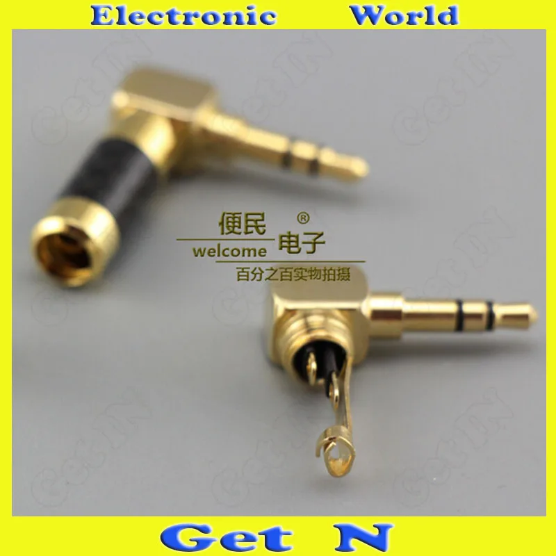 20pcs Gold Plated Carbon Fiber 3 5mm Stereo Welding Headphone Connectors 3 Pole Small 3 Core Headphone Plug L Shape