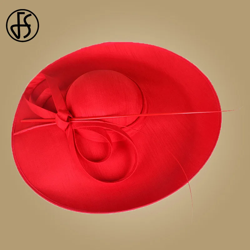 Sombreros de boda de las señoras Rojas reales de FS sombreros de las mujeres negras grandes del ala grande del sombrero de fiesta de la iglesia del Derby de Kentucky - 5