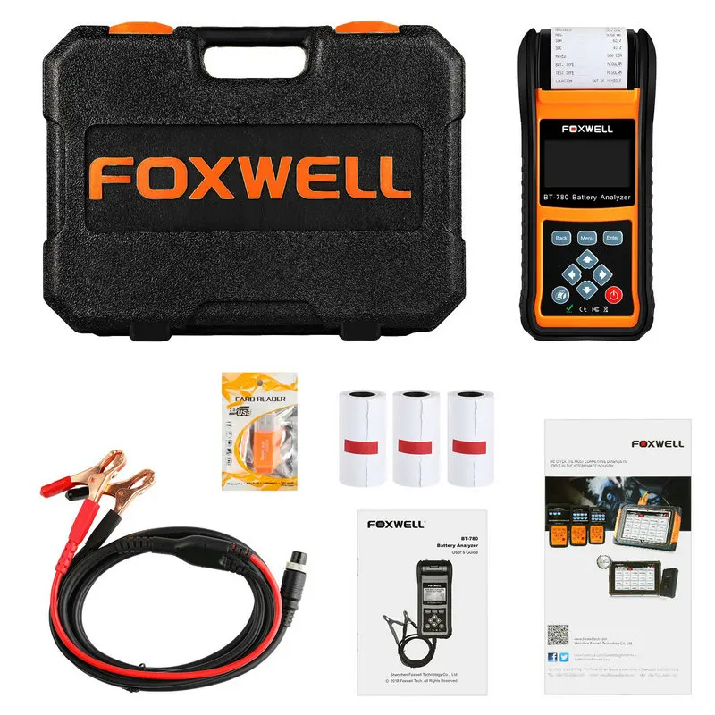 FOXWELL тестер батареи er BT780 анализатор нагрузки на автомобильную батарею 12 В и 24 В система запуска и зарядки Тест Инструмент Встроенный термопринтер