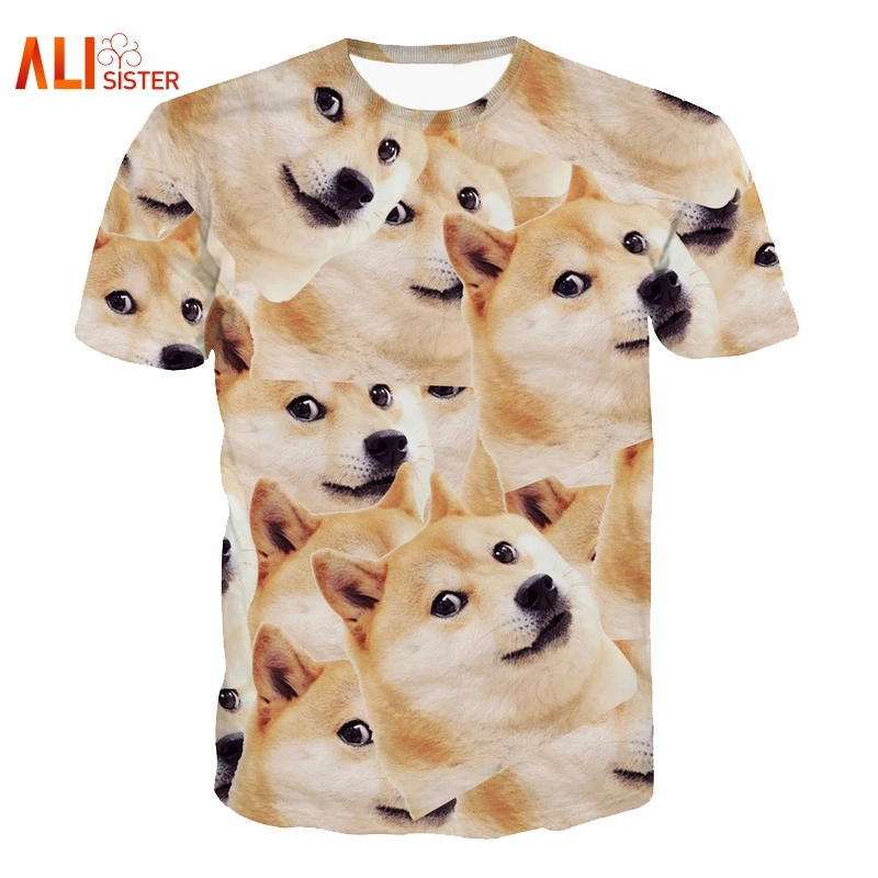 Alisister Harajuku, Женская/мужская футболка с забавной головой Doge 3D, короткий рукав, Deus God Dog/shiba Inu, 3D принт, футболки, топы, большой размер