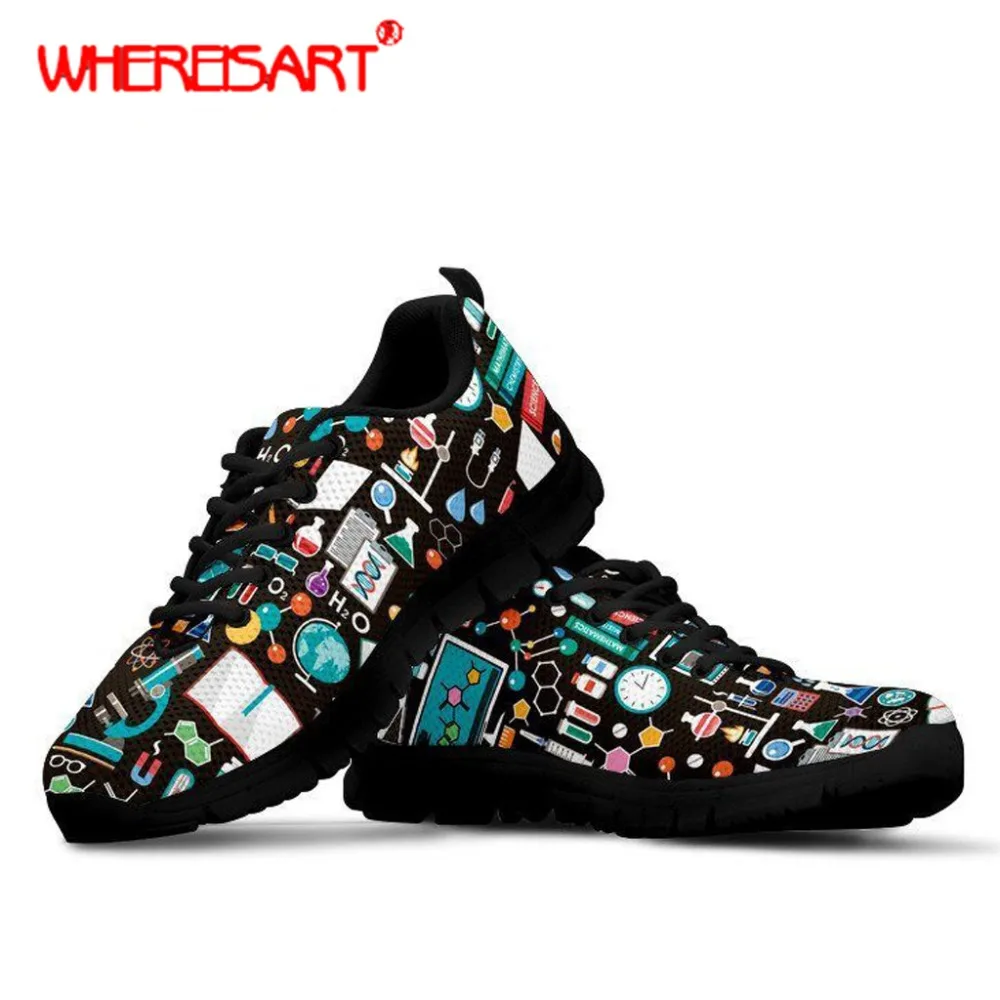 

WHEREISART Flat Shoes Women Science Printing Sneakers for Teenagers Breathable Mesh Shoes Feminine Lace-up Walking Shoes Zapatos