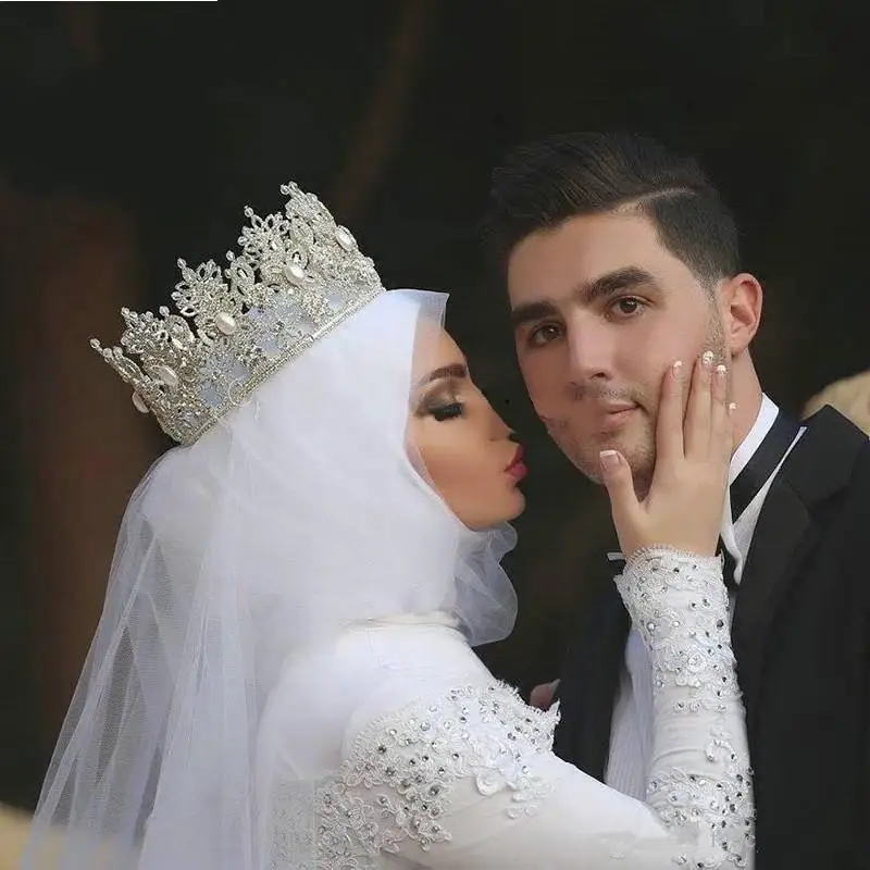 Арабские хрустальные бисерные кружевные аппликационные Свадебные платья chaple Train с длинным рукавом свадебные платья мусульманское бальное платье свадебное платье